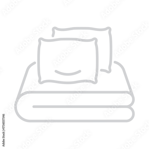 Minimal bed linen linear icon isolated on transparent background. Bedding symbol with pillows and sheet. Great for hotel, bedroom, sleep comfort, home textile design. Editable stroke.