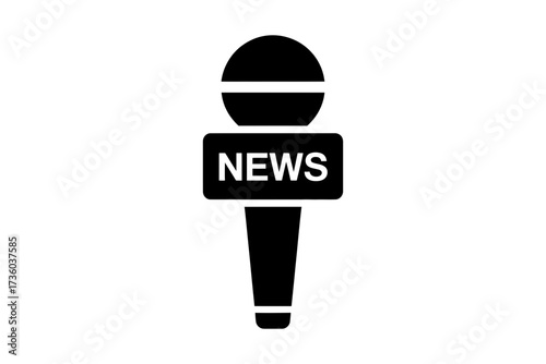 Simple icon of a microphone with the word "NEWS" on it, representing journalism and broadcasting.
