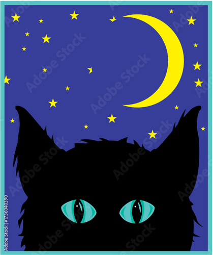 chat noir, nuit, lune, halloween
