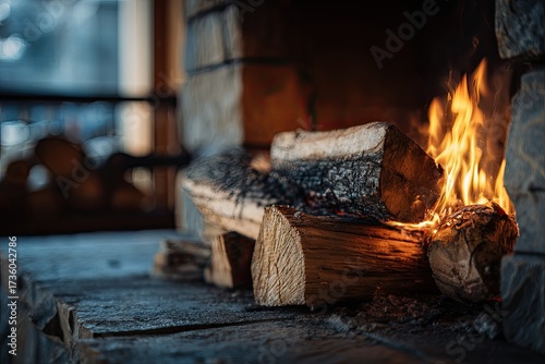 Wallpaper Mural Warm fire in stone fireplace Torontodigital.ca