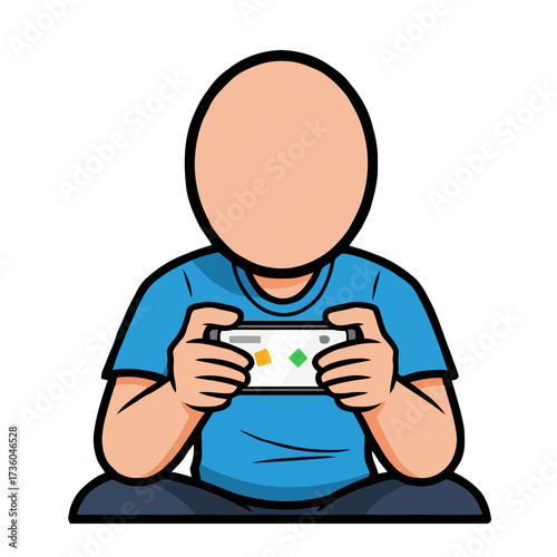 Faceless person playing video game on smartphone, holding the device horizontally with both hands