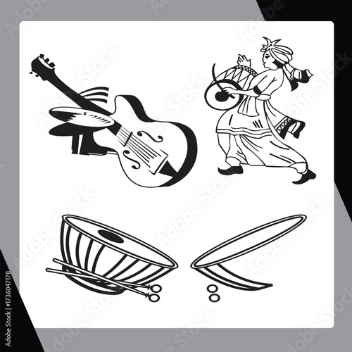 Traditional Music and Cultural Accessories Vector Illustration	
