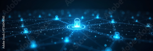 A luminous web of interconnected technology icons that symbolizes a tech ecosystem, with a focus on minimalism and ample copy space to depict a modern digital environment.