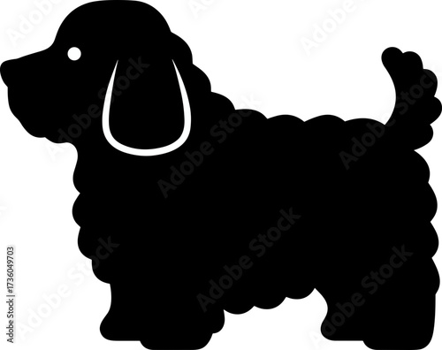 Simple Black Silhouette of a Cute Fluffy Dog Animal Illustration