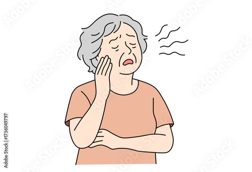 Elderly woman suffering from hot flash due to menopause with flushed face and discomfort expression, senior female experiencing hormonal imbalance and sweating symptom illustrationmenopause,hot flash,