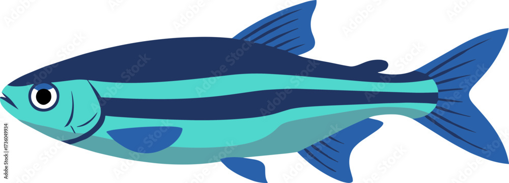 Obraz premium Simple Flat Illustration of Glowlight Tetra Fish in Blue Color Theme
