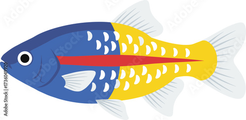 Simple Flat Color Emblem Fish Illustration in Blue and Yellow Combination