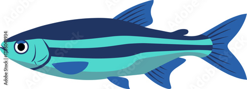 Simple Flat Illustration of Glowlight Tetra Fish in Blue Color Theme
