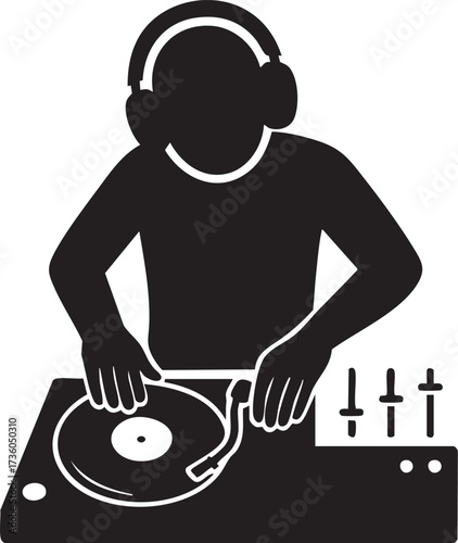 DJ Performing Pose silhouette vector Illustration