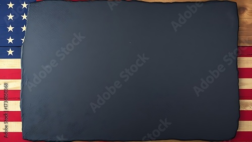 Vintage American flag border framing a dark slate surface, combining rustic and patriotic elements.
