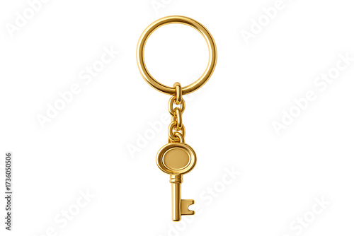 Shiny Golden Key and Ring Keychain, Success Symbol