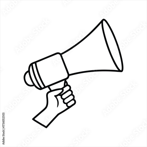 Hand Holding Megaphone Line Art Icon for Announcement and Promotion