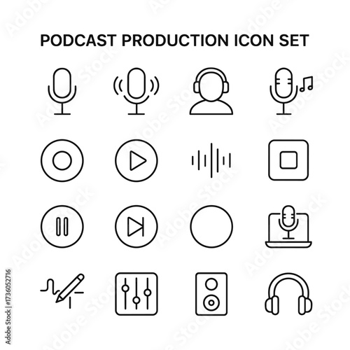 Digital podcast media symbols. Outline symbols. Line design