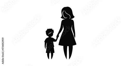 Mother and Child Holding Hands Silhouette Family, Parenting, and Childcare Icon Vector