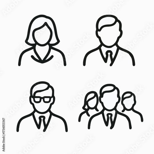 Business People Line Icon Set Corporate Team, User Profile, and Office Staff Outline Vector