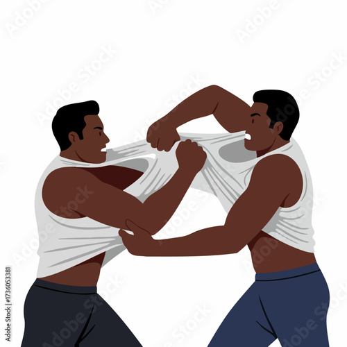 Flat Illustration of Two Men in a Physical Altercation or Brawl