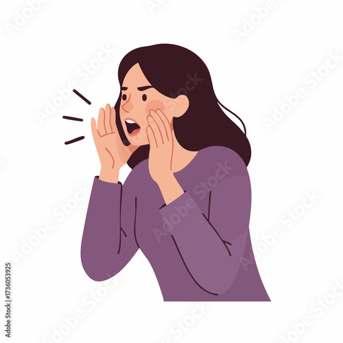 Flat Style Detailed Woman Shouting Announcement or Spread Rumor Illustration