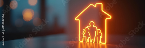 A glowing family icon elegantly representing services tailored for families, set against a soft glowing backdrop allowing copy space for text and branding.