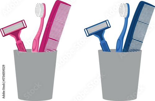 Bathroom essentials set toothbrush razor and comb vector illustration
