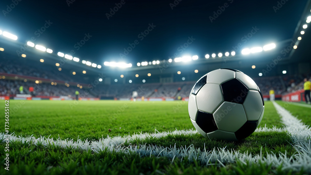 Fototapeta premium football player and ball on the football field, kicking a corner kick