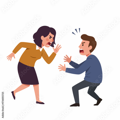 Flat Style Angry Woman Yelling At Man in Conflict Illustration
