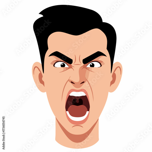 Cartoon Angry Man Screaming Expression Face Close Up Illustration