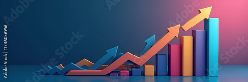 An abstract depiction of ascending arrows and vibrant bar graphs illustrating economic growth, using minimalistic elements while providing ample copy space for business concepts. Free Download An abstract depiction of ascending arrows and vibrant bar graphs illustrating economic growth, using minimalistic elements while providing ample copy space for business concepts. - GFXLoad