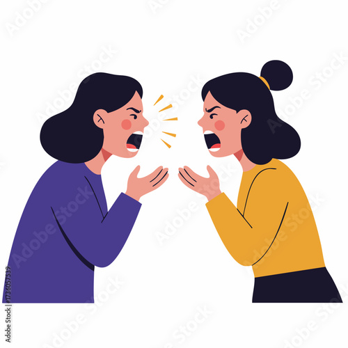 Flat Illustration Two Young Woman Arguing Angry with Each Other