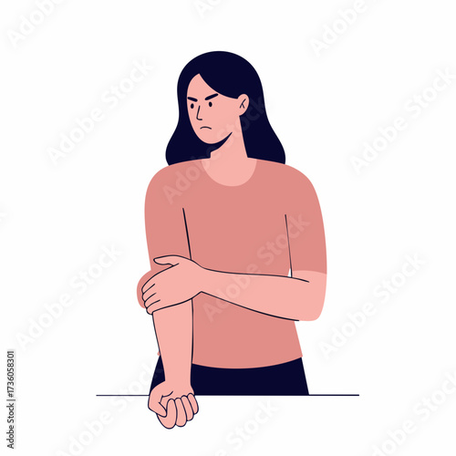 Flat Illustration Young Woman with Arm Pain Health Problem Concept