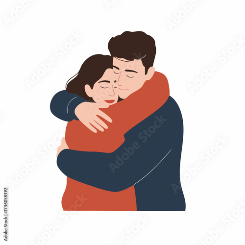 Minimalist Flat Style Hugging Couple Illustration of Romantic Relationship Concept