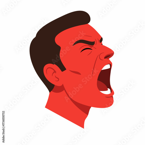 Flat Illustration Red Face Man Screaming Loudly in Anger Expression