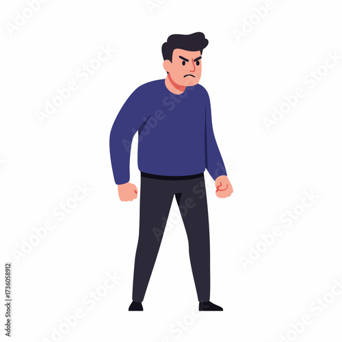 Flat Style Annoyed Angry Man Character Full Body Illustration