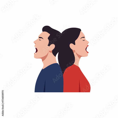 Flat Cartoon Style Couple Arguing Conflict Angry Frustration Illustration