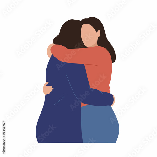 Minimalist Flat Illustration Mother and Daughter Hugging Family Relationship Icon