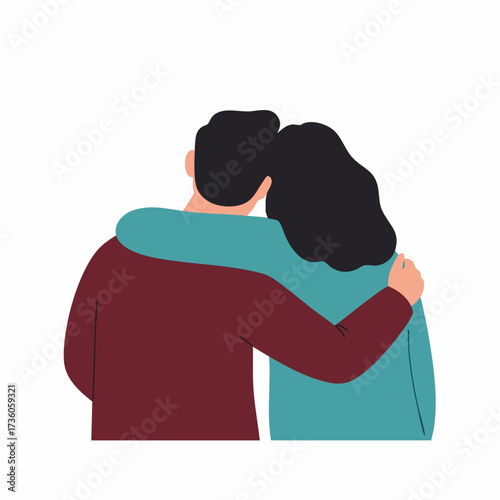 Flat Illustration Couple Hugging Rear View Romantic Relationship Concept