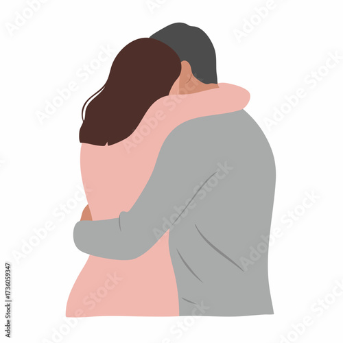 Minimalist Flat Illustration Couple Embrace Affectionate Moment Romantic Relationship Lifestyle