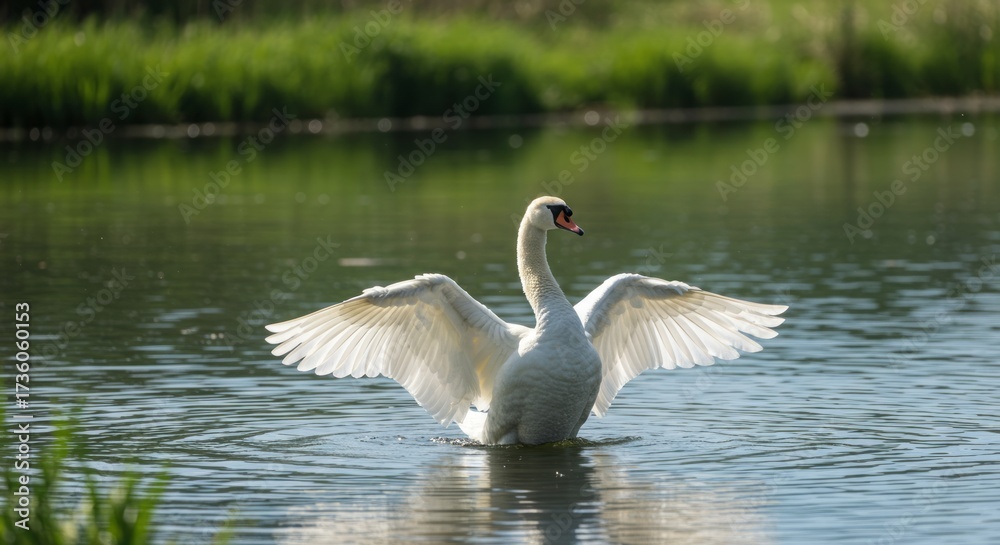 Obraz premium Elegant goose with white feathers by the water, symbol of grace, nature, and wildlife, perfect for farm, animal, and countryside lifestyle themes.