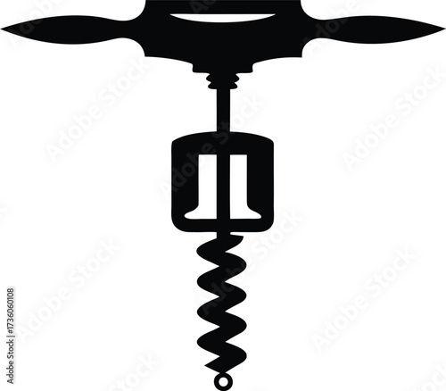 Simple black corkscrew silhouette, corkscrew silhouette icon vector on white background