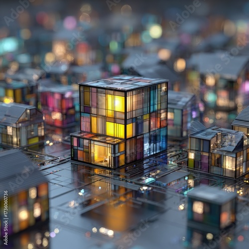 Futuristic Colorful Pixelated Cityscape At Night