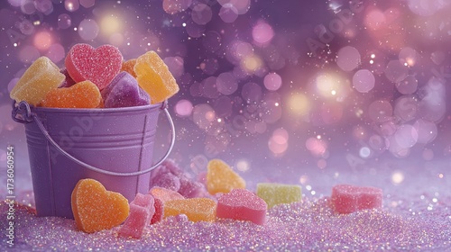 Purple Bucket Of Heart Shaped Candies