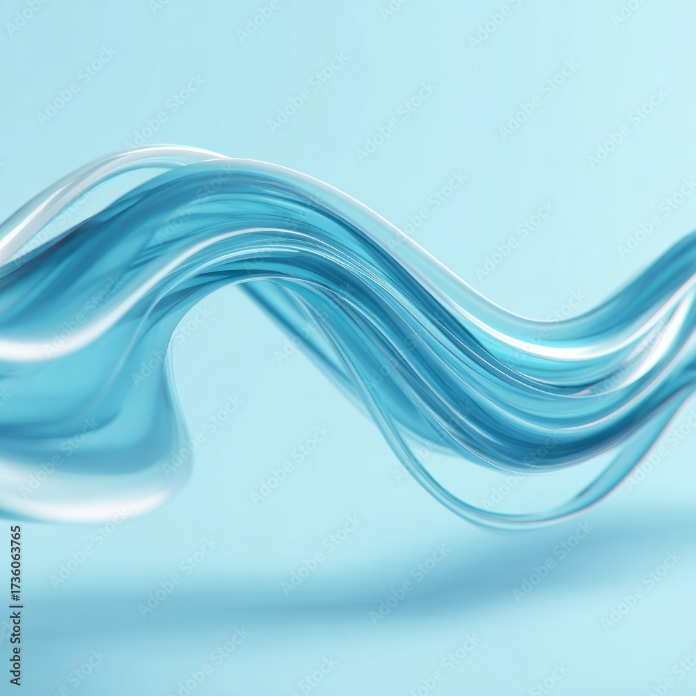 Fototapeta premium Delicate, flowing ribbons of blue and white create a graceful, abstract composition against a soft, light blue background.
