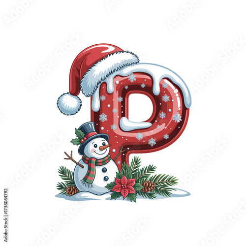 Cute Modern Christmas Alphabet with Santa Hand, Snowman, and Festive Leaves – Holiday Decorative Letters