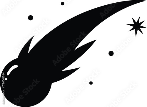Shooting Stars Icon Silhouette Vector, Comet Trail with Sparkling Vector. Meteor comet astronomy Clip art vector, galaxy rock silhouette illustration