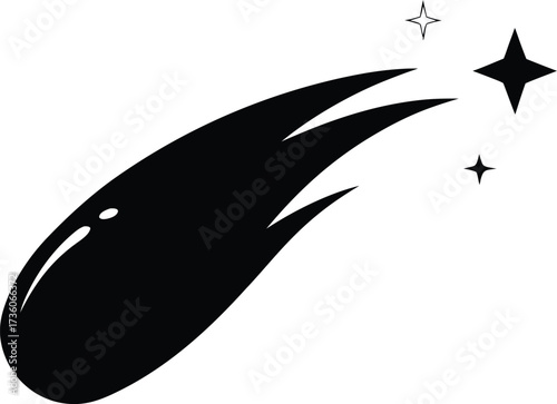 Shooting Stars Icon Silhouette Vector, Comet Trail with Sparkling Vector. Meteor comet astronomy Clip art vector, galaxy rock silhouette illustration