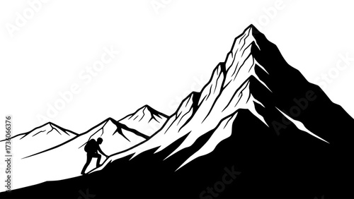 Silhouette of a climber ascending a mountain