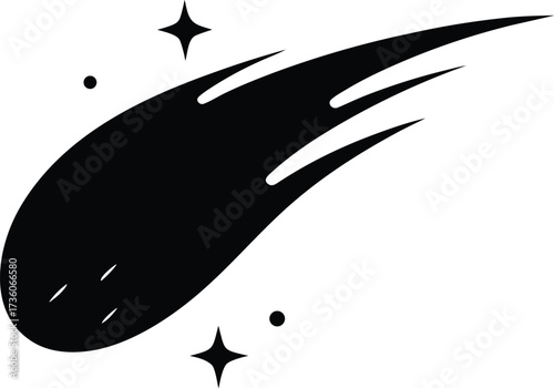 Shooting Stars Icon Silhouette Vector, Comet Trail with Sparkling Vector. Meteor comet astronomy Clip art vector, galaxy rock silhouette illustration