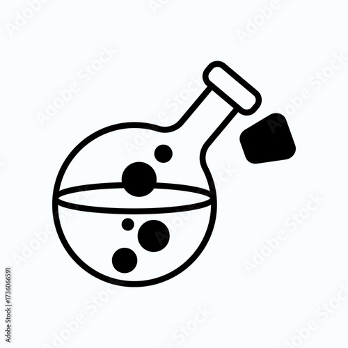 Simple Line Icon of Chemistry Flask with Bubbles and Liquid