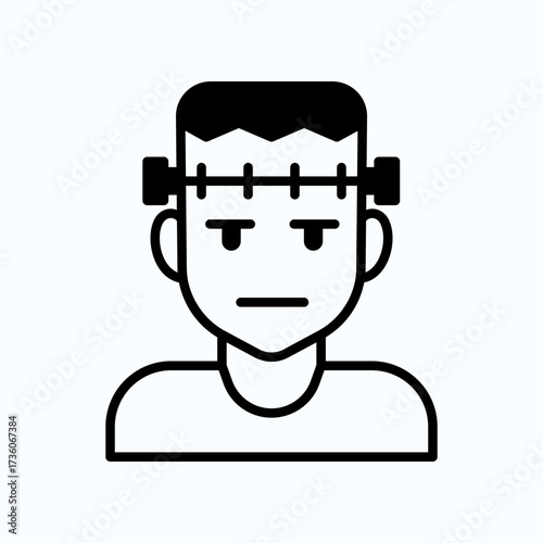 Minimalist Line Art Depicting Frankenstein's Monster in Iconic Style
