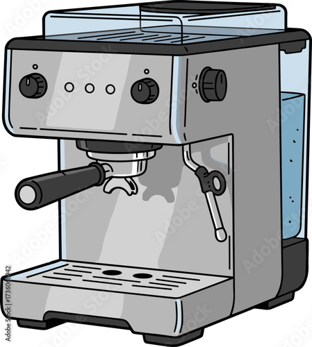 Detailed Illustration Espresso Machine with Silver Color Appliance Device