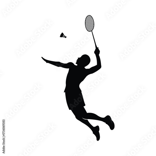 silhouette vector design of badminton athlete doing jumping smash